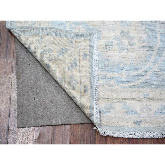Oushak And Peshawar Wool Hand Knotted Rug Blue Ivory 2.8X9.9 -O074470