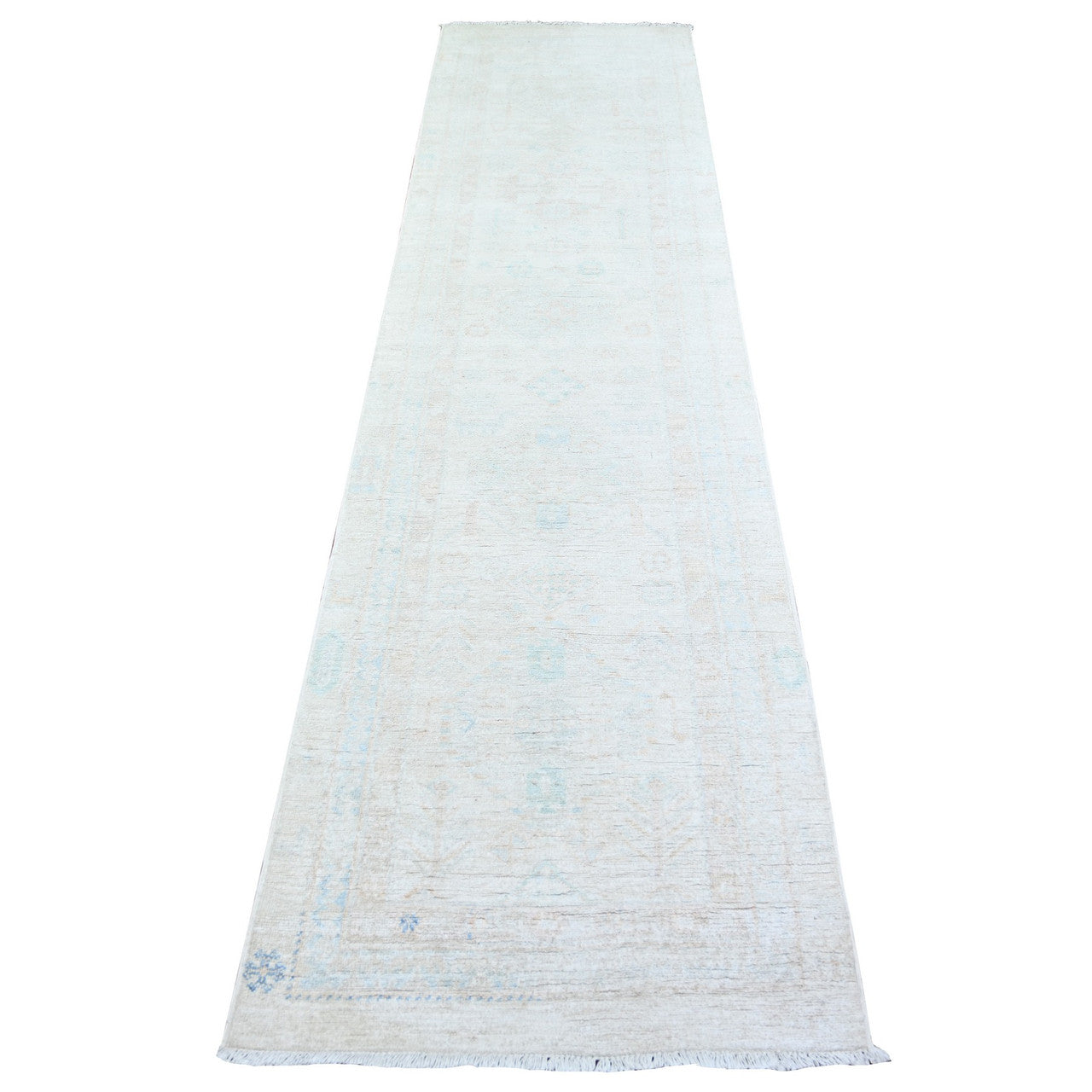 Ivory 2'5" x 9'5" Oushak And Peshawar Hand knotted Wool Rug - Sku: O074471