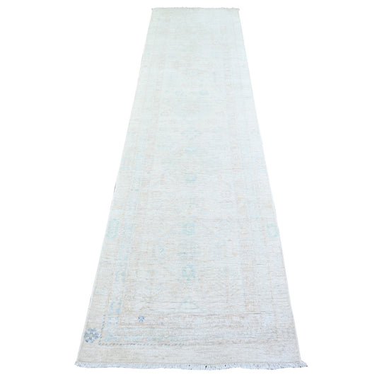 Oushak And Peshawar Wool Hand Knotted Rug Ivory Ivory 2.5X9.5 -O074471