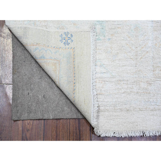Oushak And Peshawar Wool Hand Knotted Rug Ivory Ivory 2.5X9.5 -O074471