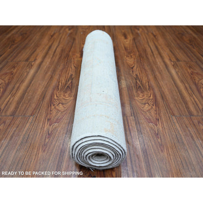 Oushak And Peshawar Wool Hand Knotted Rug Ivory Ivory 2.5X9.5 -O074471