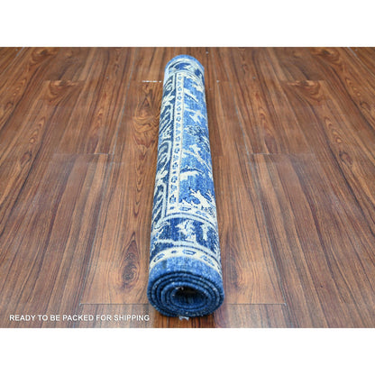 Oushak And Peshawar Wool Hand Knotted Rug Blue Admiral Blue 2.10X4.8 -O074473