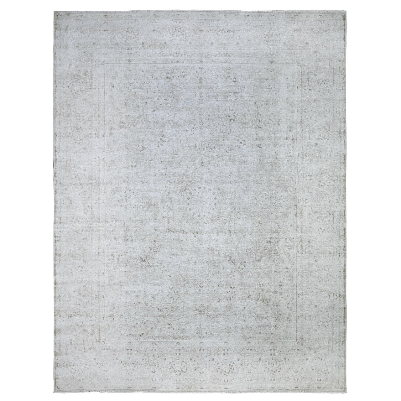 Overdyed & Vintage Wool Hand Knotted Rug Grey Gray 9.9X12.8 -O074480