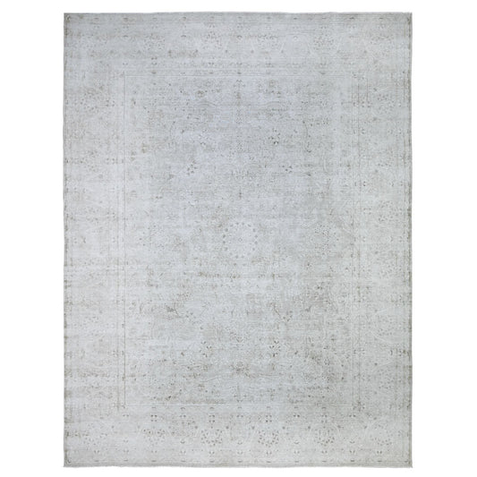 Overdyed & Vintage Wool Hand Knotted Rug Grey Gray 9.9X12.8 -O074480