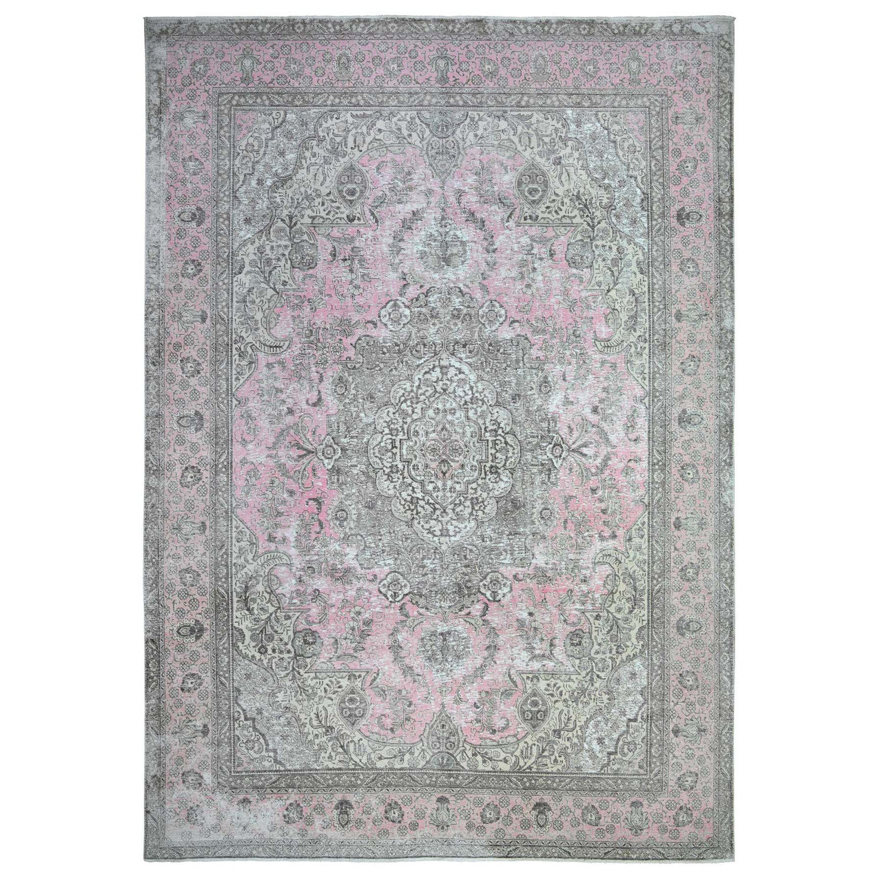 Pink 11'3" x 15'9" Overdyed & Vintage Hand knotted Wool Rug - Sku: O074481