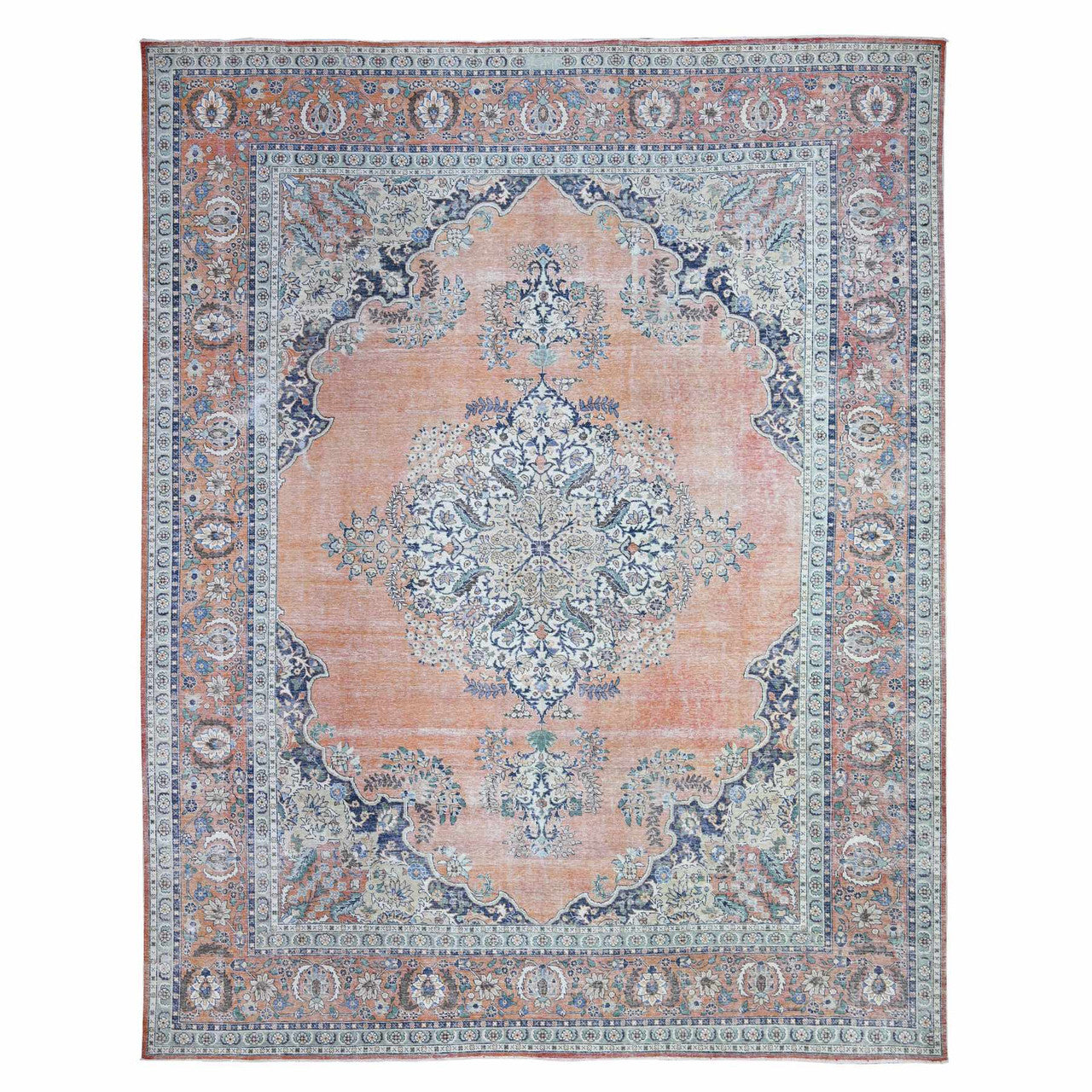 Overdyed & Vintage Wool Hand Knotted Rug Orange Orange 12.2X15.2 -O074483