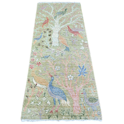 Oushak And Peshawar Wool Hand Knotted Rug Green No Border 2.6X6.4 -O074489