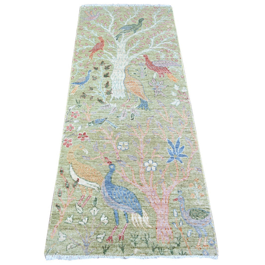 Oushak And Peshawar Wool Hand Knotted Rug Green No Border 2.6X6.4 -O074489