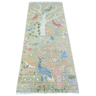 Oushak And Peshawar Wool Hand Knotted Rug Green No Border 2.6X6.4 -O074489