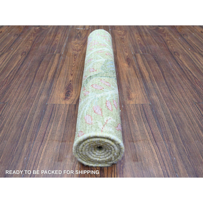 Oushak And Peshawar Wool Hand Knotted Rug Green No Border 2.6X6.4 -O074489