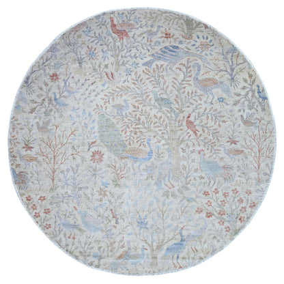 Oushak And Peshawar Wool Hand Knotted Rug Ivory No Border 7.11X7.11 -O074496