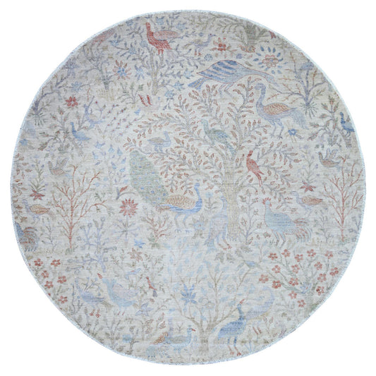 Oushak And Peshawar Wool Hand Knotted Rug Ivory No Border 7.11X7.11 -O074496