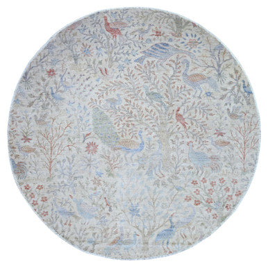 Oushak And Peshawar Wool Hand Knotted Rug Ivory No Border 7.11X7.11 -O074496