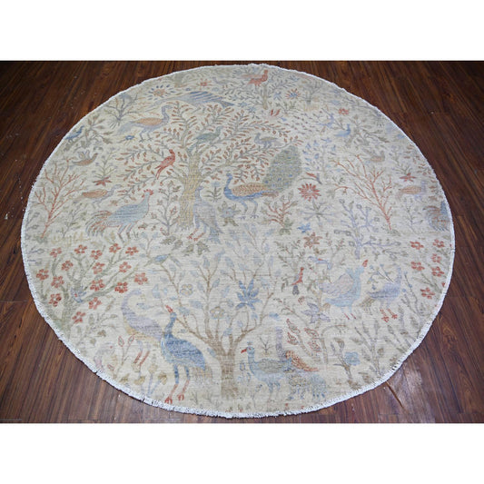 Oushak And Peshawar Wool Hand Knotted Rug Ivory No Border 7.11X7.11 -O074496