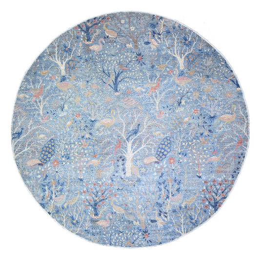 Oushak And Peshawar Wool Hand Knotted Rug Blue No Border 12.0X12.2 -O074497