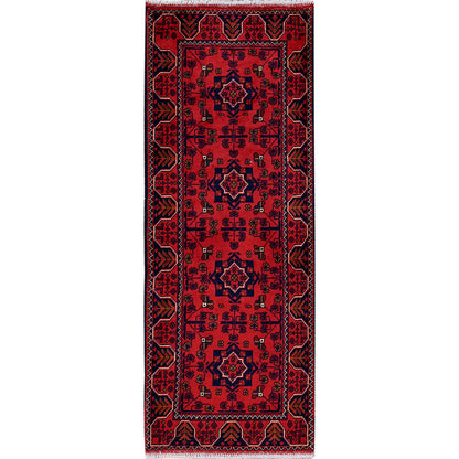 Tribal & Geometric Wool Hand Knotted Rug Red 1.9x4.8 -O0744