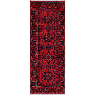Tribal & Geometric Wool Hand Knotted Rug Red 1.9x4.8 -O0744