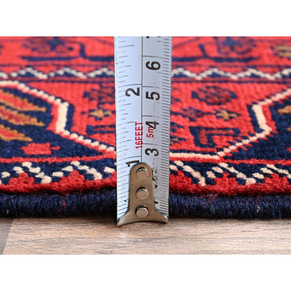 Tribal & Geometric Wool Hand Knotted Rug Red 1.9x4.8 -O0744