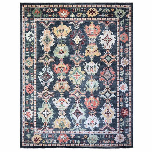 Oushak And Peshawar Wool Hand Knotted Rug Black Black 11.9X14.7 -O074504