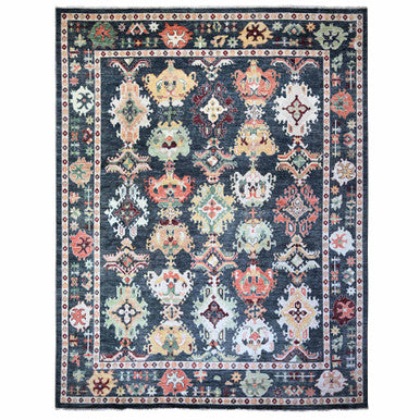 Oushak And Peshawar Wool Hand Knotted Rug Black Black 11.9X14.7 -O074504