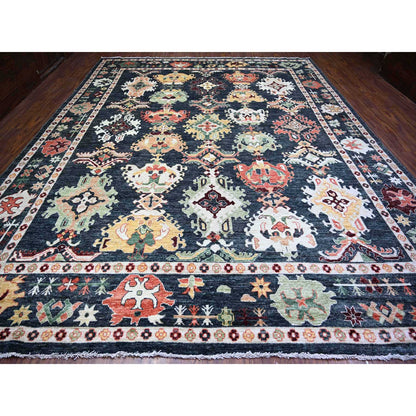 Oushak And Peshawar Wool Hand Knotted Rug Black Black 11.9X14.7 -O074504
