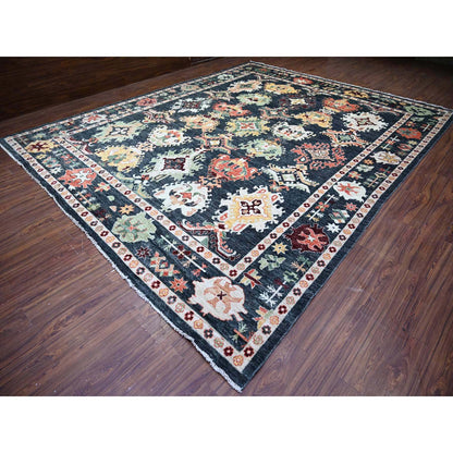 Oushak And Peshawar Wool Hand Knotted Rug Black Black 11.9X14.7 -O074504