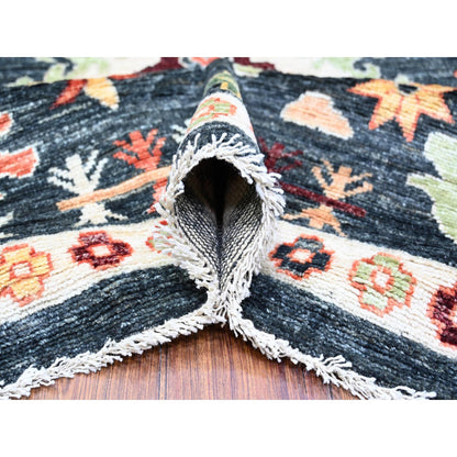 Oushak And Peshawar Wool Hand Knotted Rug Black Black 11.9X14.7 -O074504