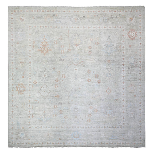 Oushak And Peshawar Wool Hand Knotted Rug Grey Gray 11.10X11.11 -O074505
