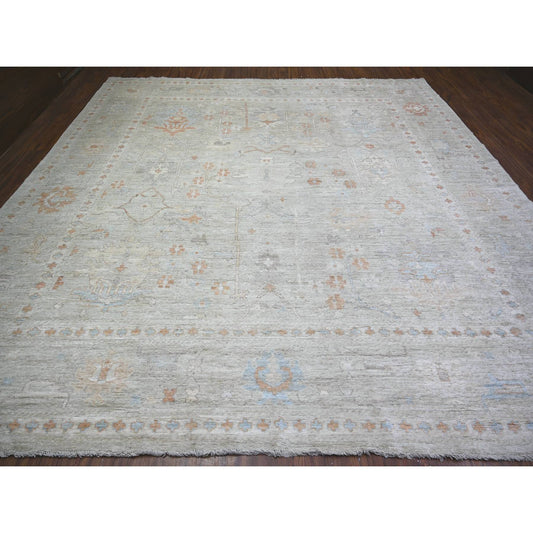 Oushak And Peshawar Wool Hand Knotted Rug Grey Gray 11.10X11.11 -O074505