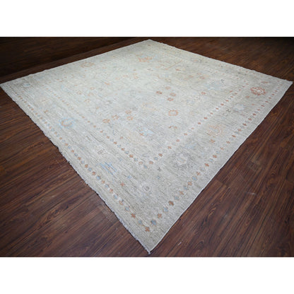 Oushak And Peshawar Wool Hand Knotted Rug Grey Gray 11.10X11.11 -O074505