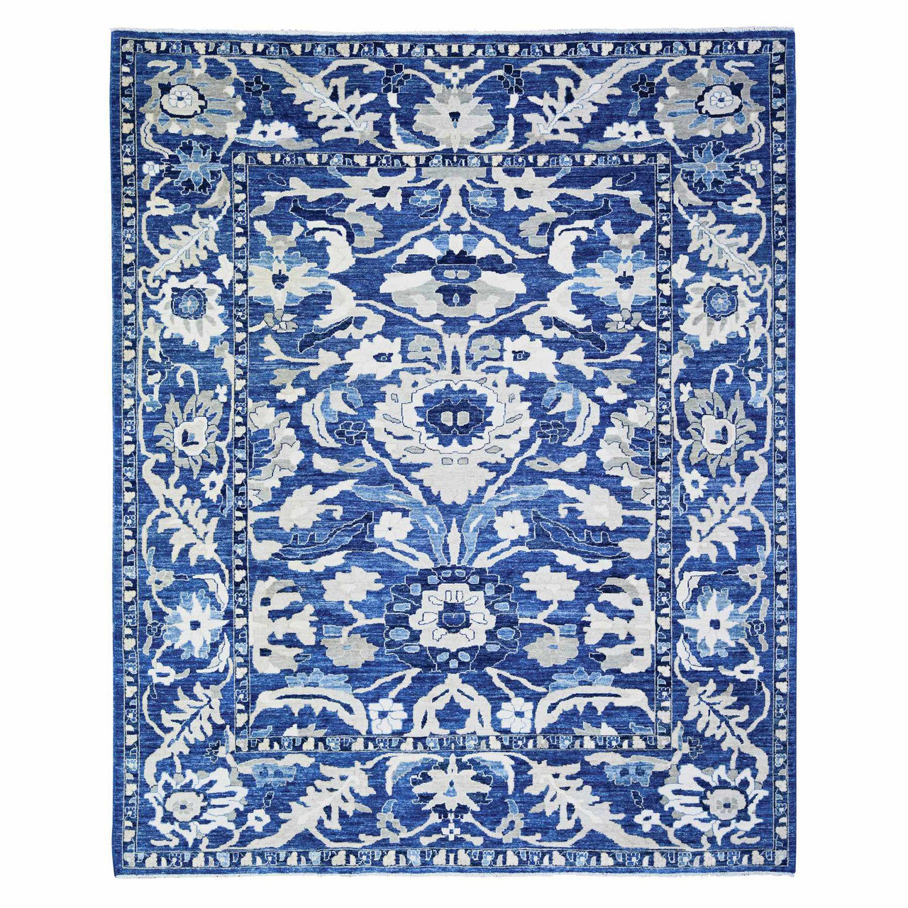 Blue 8'2" x 9'8" Oushak And Peshawar Hand knotted Wool Rug - Sku: O074507