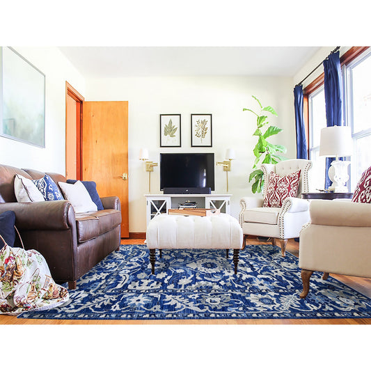 Oushak And Peshawar Wool Hand Knotted Rug Blue Blue 8.2X9.8 -O074507