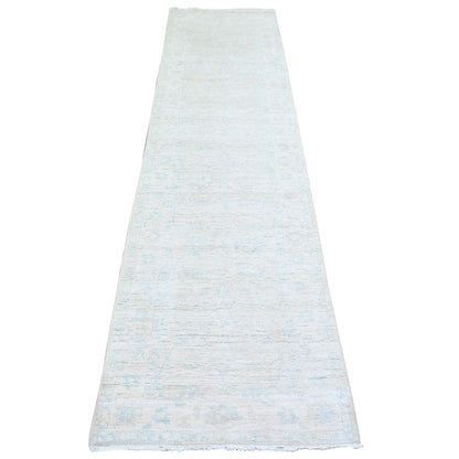 Oushak And Peshawar Wool Hand Knotted Rug Ivory Ivory 2.5X9.6 -O074509