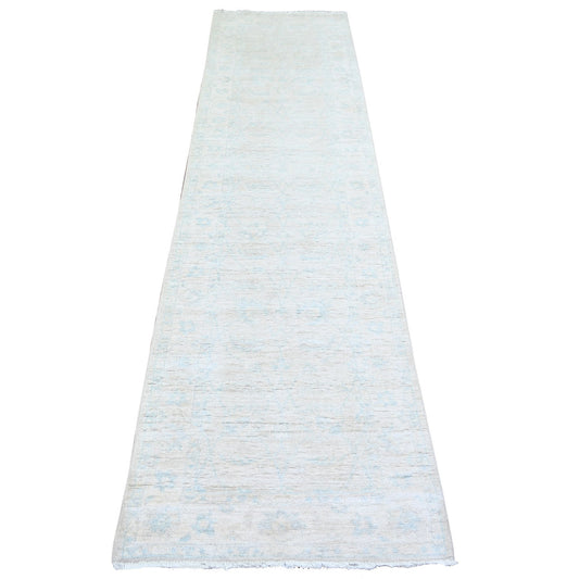 Oushak And Peshawar Wool Hand Knotted Rug Ivory Ivory 2.5X9.6 -O074509