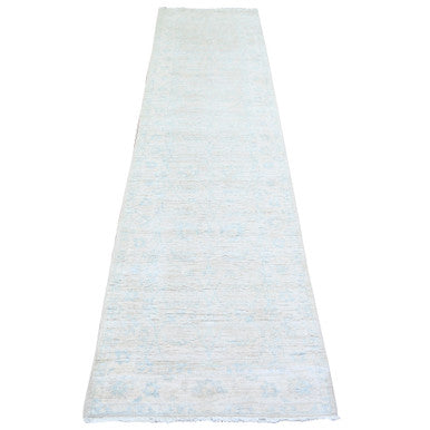 Oushak And Peshawar Wool Hand Knotted Rug Ivory Ivory 2.5X9.6 -O074509