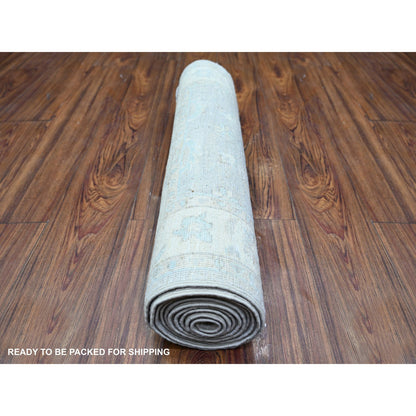 Oushak And Peshawar Wool Hand Knotted Rug Ivory Ivory 2.5X9.6 -O074509