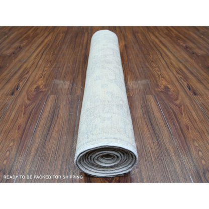 Oushak And Peshawar Wool Hand Knotted Rug Ivory Ivory 2.11X9.4 -O074510