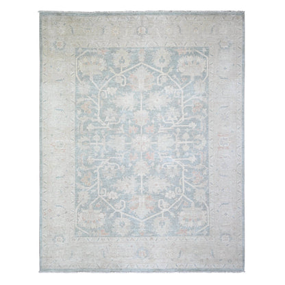 Oushak And Peshawar Wool Hand Knotted Rug Grey Silver 7.11X9.7 -O074515