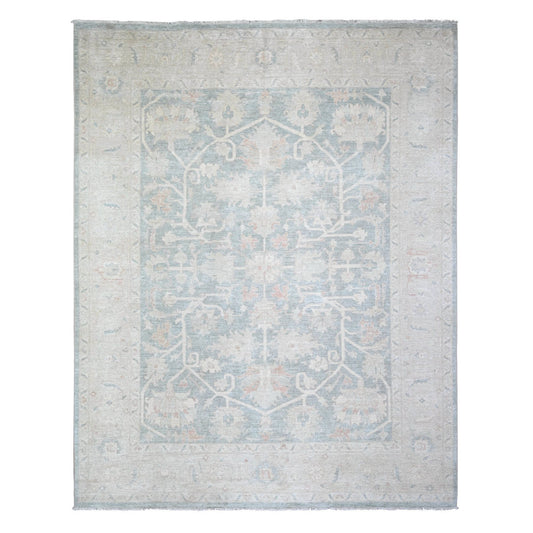 Oushak And Peshawar Wool Hand Knotted Rug Grey Silver 7.11X9.7 -O074515