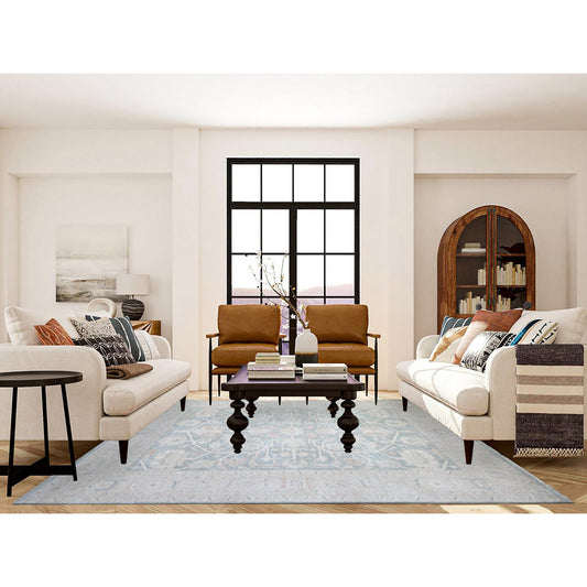 Oushak And Peshawar Wool Hand Knotted Rug Grey Silver 7.11X9.7 -O074515