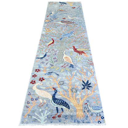 Oushak And Peshawar Wool Hand Knotted Rug Grey No Border 2.9X9.8 -O074527