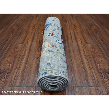 Oushak And Peshawar Wool Hand Knotted Rug Grey No Border 2.7X7.8 -O074533