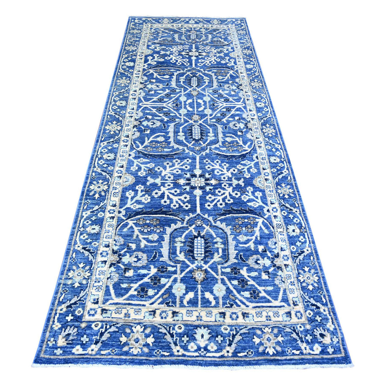 Blue 3'7" x 9'11" Heriz Hand knotted Wool Rug -O074542