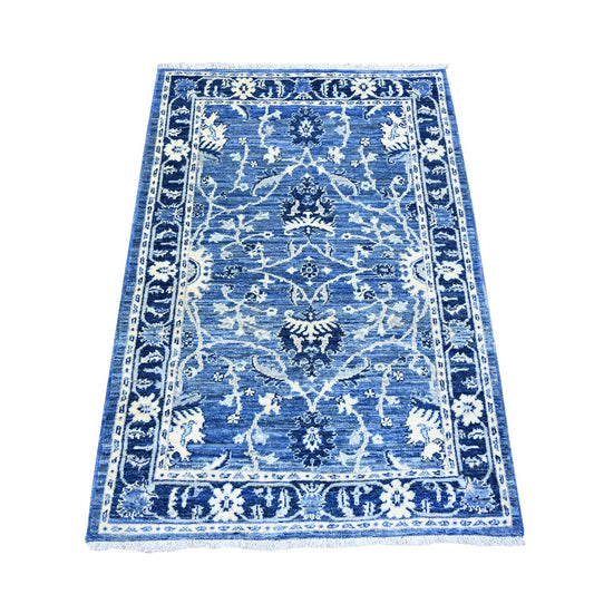 Oushak And Peshawar Wool Hand Knotted Rug Blue Blue 3.2X4.10 -O074544
