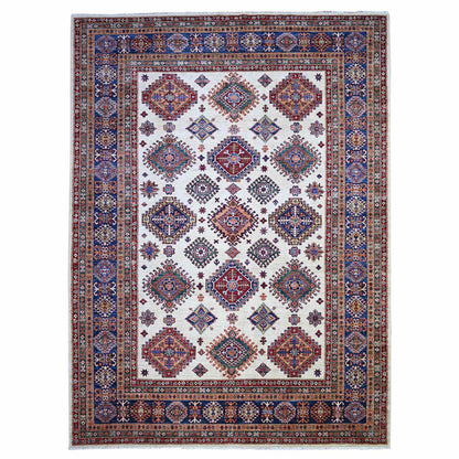Kazak Wool Hand Knotted Rug Ivory Air Force Blue 8.4X11.5 -O074547