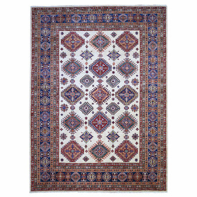 Kazak Wool Hand Knotted Rug Ivory Air Force Blue 8.4X11.5 -O074547