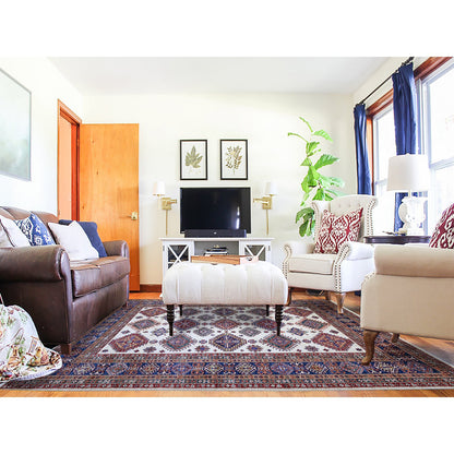 Kazak Wool Hand Knotted Rug Ivory Air Force Blue 8.4X11.5 -O074547