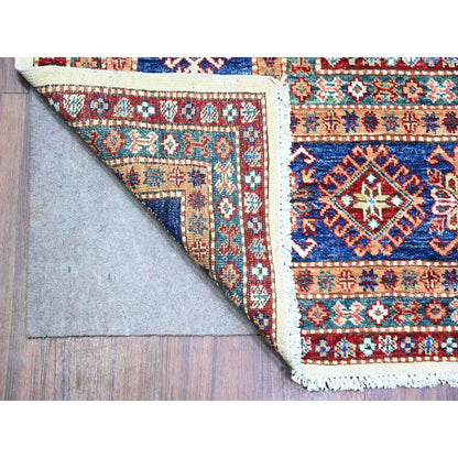 Kazak Wool Hand Knotted Rug Ivory Air Force Blue 8.4X11.5 -O074547