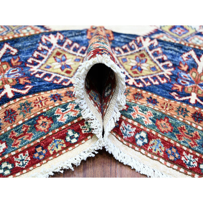 Kazak Wool Hand Knotted Rug Ivory Air Force Blue 8.4X11.5 -O074547