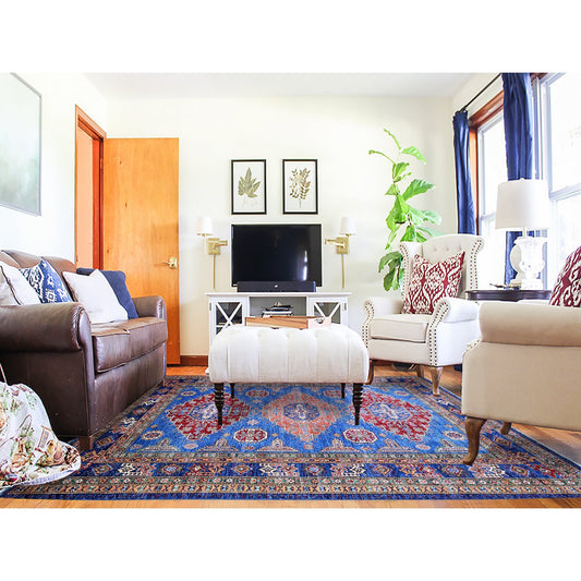 Kazak Wool Hand Knotted Rug Blue Blue 8.2X11.6 -O074548